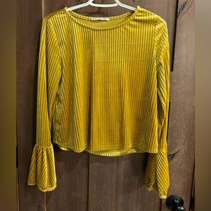 Chris and Carol Mustard Yellow Velvet Top with Bell Sleeves